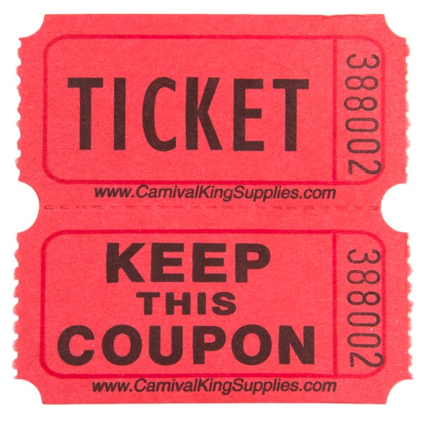 Double Coupon Raffle Ticket Roll 2000 Tickets Orange