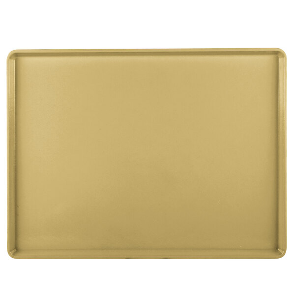 A rectangular tan Cambro dietary tray with an earthen gold finish.