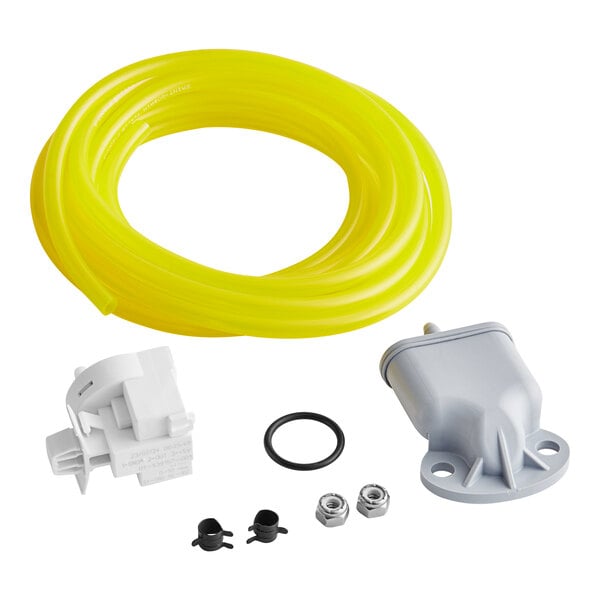 A yellow and grey hose kit with a yellow tube and a grey tube.