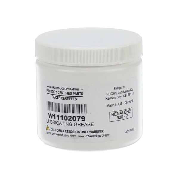 A white container of Whirlpool Corporation Grease with a white label.