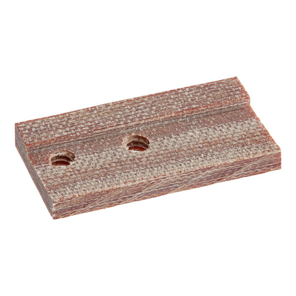 A wooden wiper pulley with two holes.