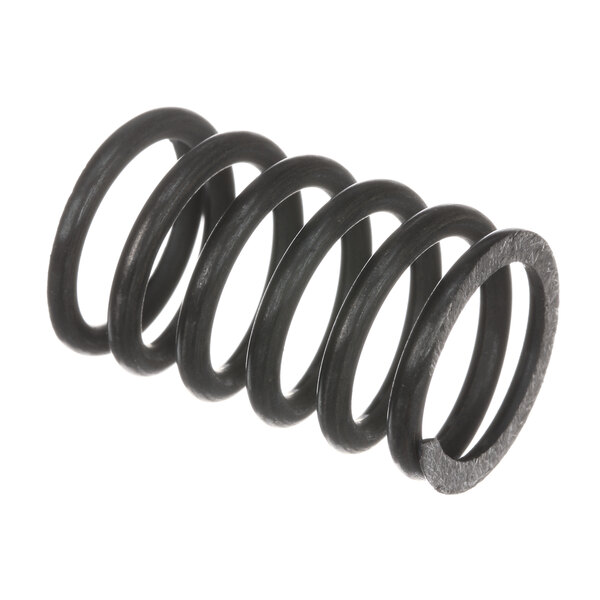 A close-up of a black coil spring.