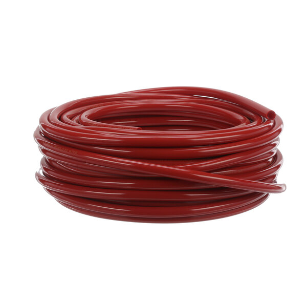 A roll of red Lancer PVC tubing on a white background.