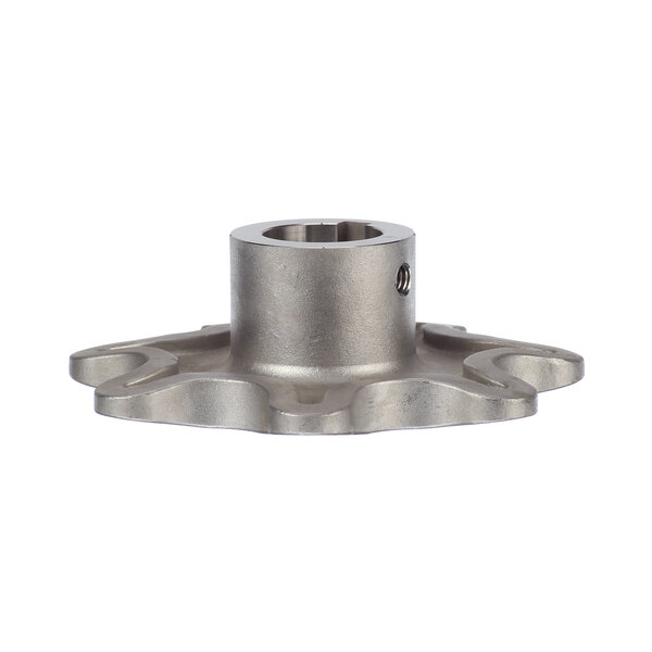 A metal Stero sprocket with a hole in it.