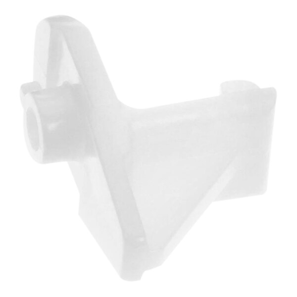 A white plastic Turbo Air Refrigeration shelf clip with a nut.