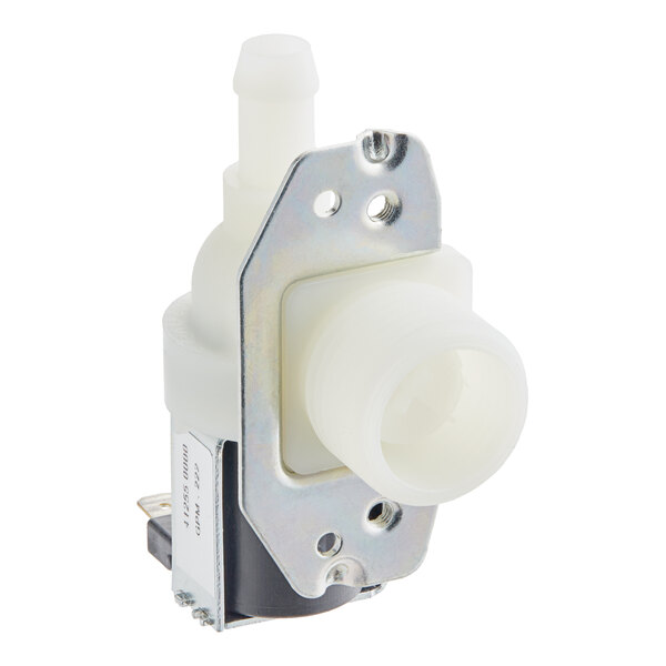 A close-up of a Bunn 120V solenoid valve with white plastic parts.