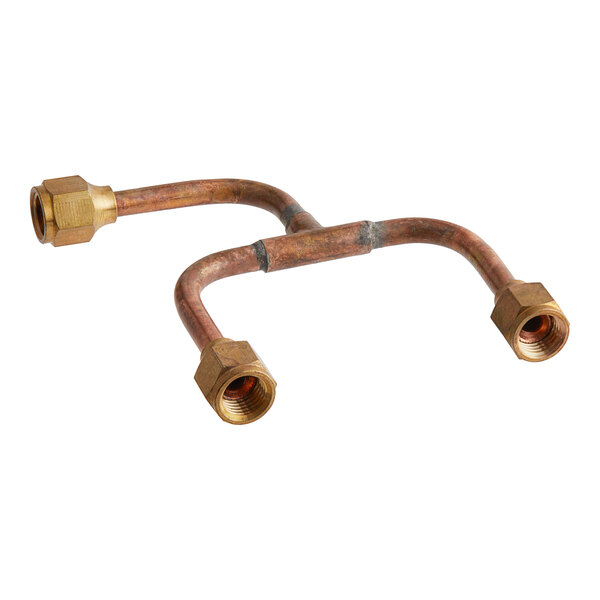 A copper tube assembly with brass fittings.