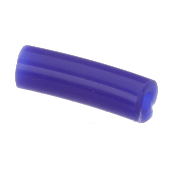 A close-up of blue silicone tubing with a small hole in it.