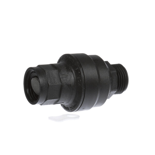 A black plastic pipe fitting with a hexagon screw.