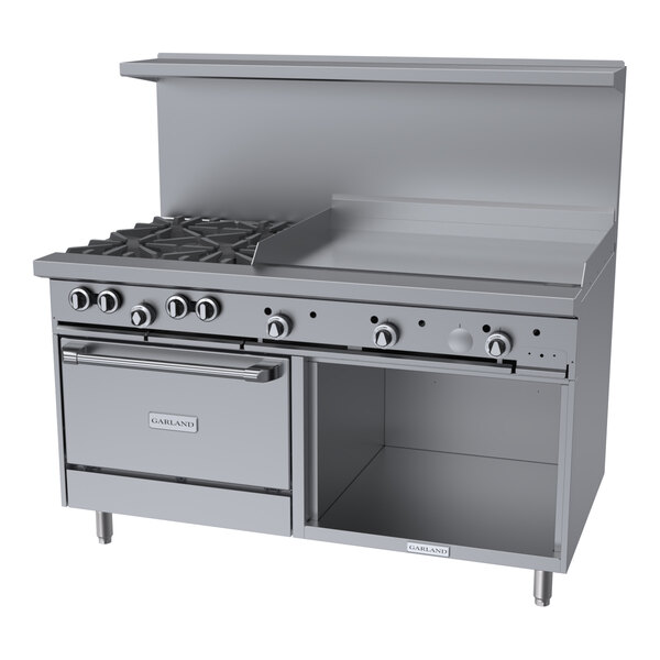 Garland G60-4G36RS Liquid Propane 4 Burner 60" Range with 36" Griddle, Standard Oven, and Storage Base - 206,000 BTU