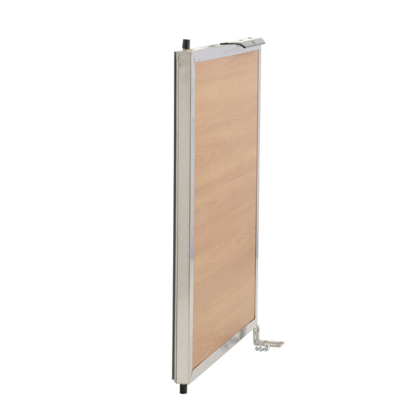 A Duke brown wooden door with a horizontal metal handle.