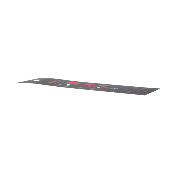 A black rectangular control panel with red and white text on a black surface.