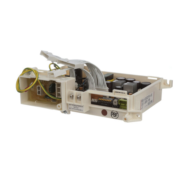 A white Rinnai water circuit board with wires and a small fan.