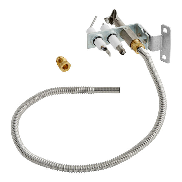 A metal hose with a metal connector on one end.