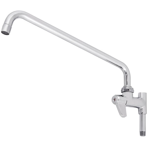 A silver Equip by T&S add-on faucet with a long spout.