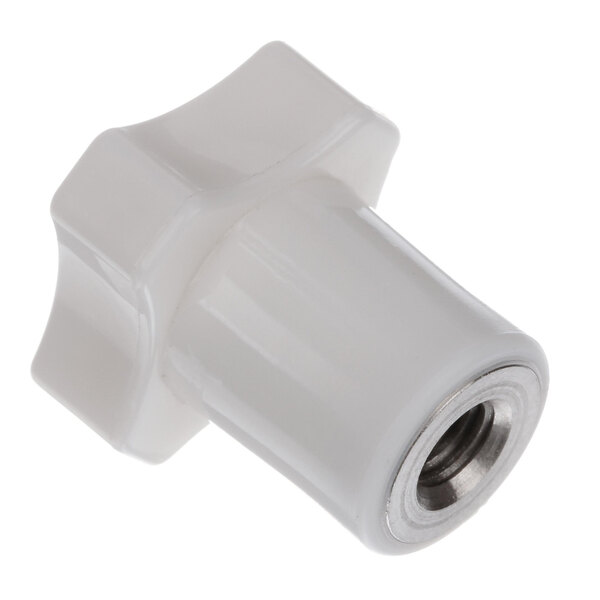 A white plastic Carpigiani hand knob with a metal nut.