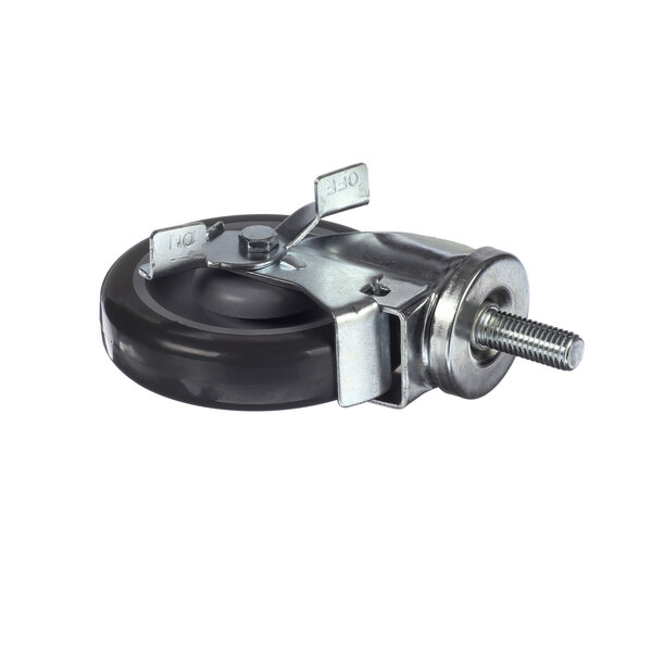 A Winston Industries Inc. caster wheel with a black and silver wheel and metal stem.
