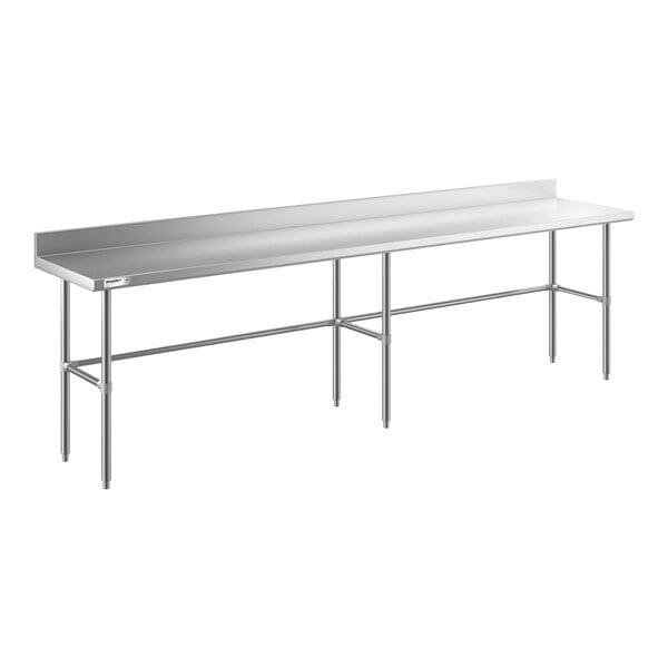 Regency 24" x 120" 16-Gauge 304 Stainless Steel Commercial Open Base Work Table with 4" Backsplash