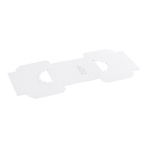 A flat, white cardboard insert with scalloped cutouts on both ends, designed to fit inside a box.