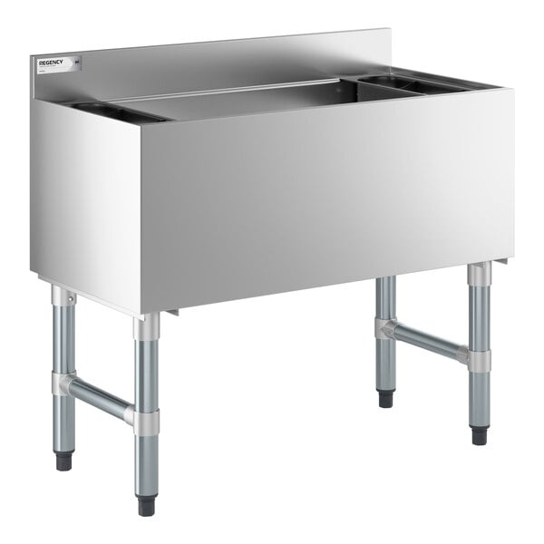 Regency IB1836-CPT 18" x 36" Underbar Ice Bin with 7 Circuit Post-Mix Cold Plate and Bottle Holders - 79 lb.