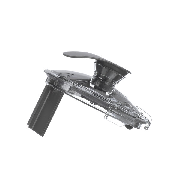 A black and silver lid for a Robot Coupe commercial food processor.