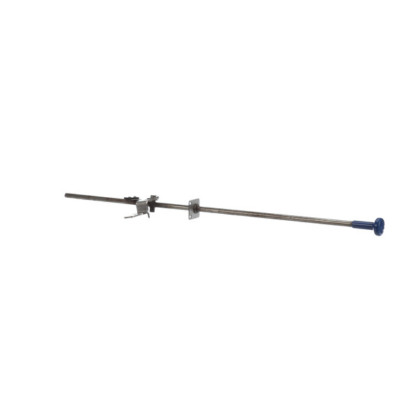 A long metal rod with a blue handle.