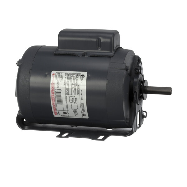 A black electric motor with a white label.