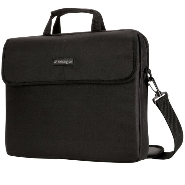 A black Kensington neoprene laptop sleeve with a strap.