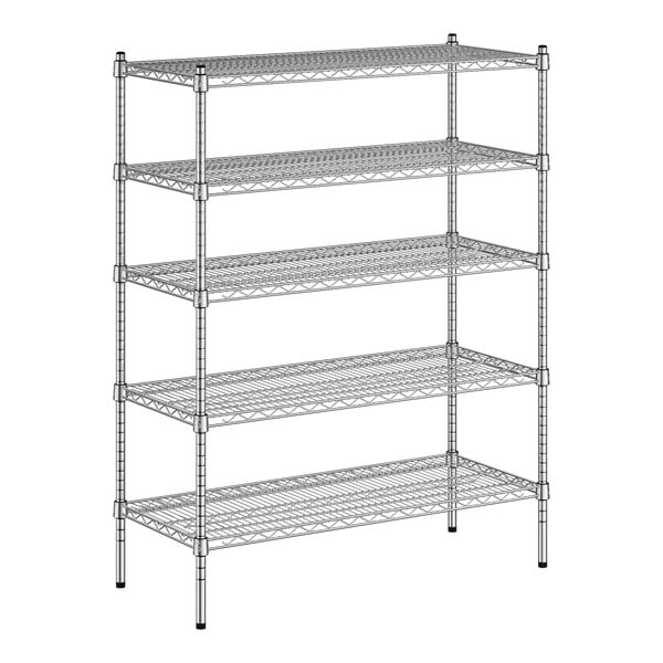 A wireframe of a Regency metal shelving unit with four shelves.