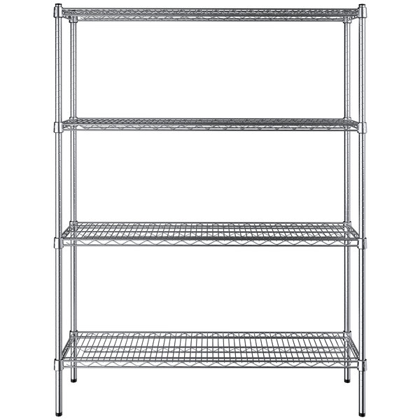 Kitchen Living Room Storage Rack 14 inches x 48 inches NSF Chrome 4 Shelf Kit with 64 inches Posts Garage Durable Organizer Shelves for Home Restaurant Office 