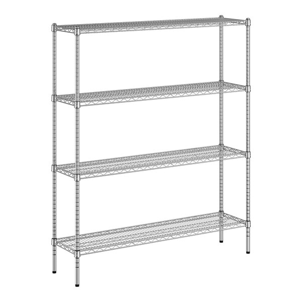 A wireframe of a Regency metal shelving unit with four shelves.