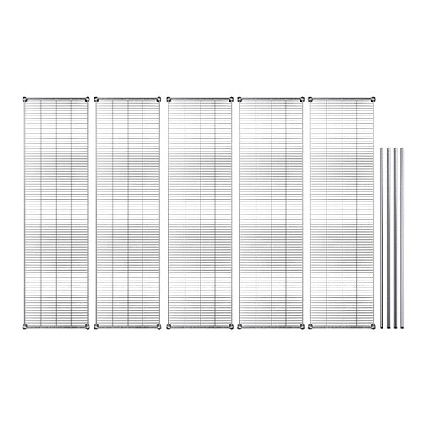 A row of metal grids with metal rods on a white background.
