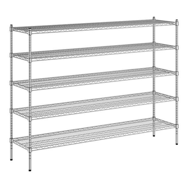 A wireframe of a Regency chrome wire shelving unit with four shelves.