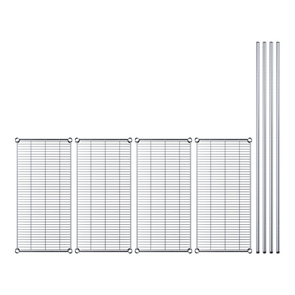 Regency chrome wire shelving kit with four shelves.