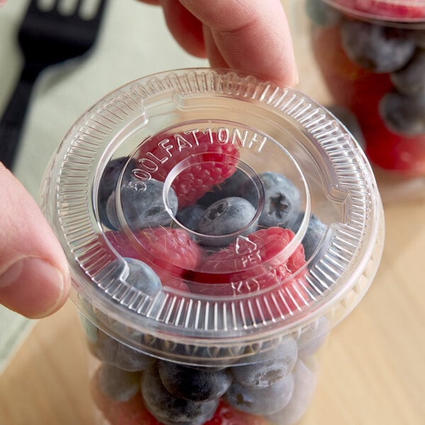 Choice 5 oz., 7 oz., 10 oz. Clear PET Flat Lid with No Straw Slot - 50/Pack