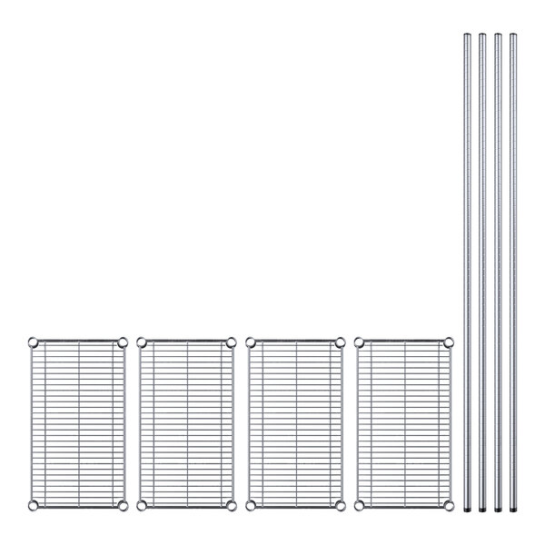 A Regency stationary wire shelving kit with several metal racks and rods.