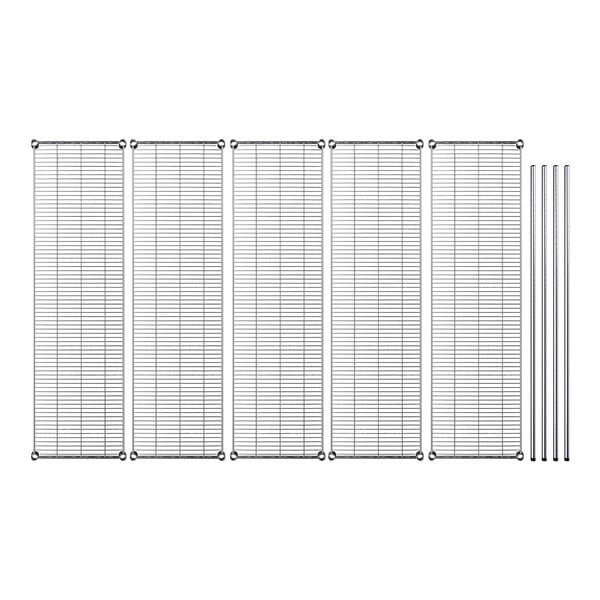 A row of metal grids with metal rods on a white background.