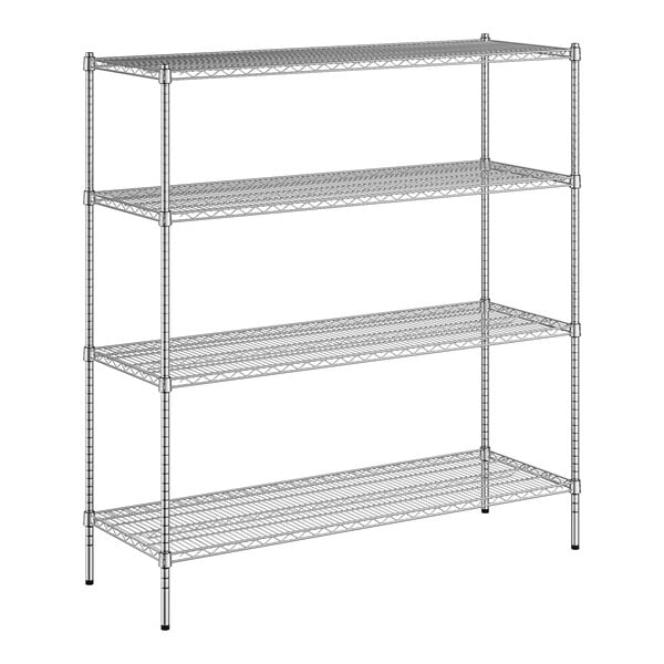 A wireframe of a Regency metal stationary shelving unit with four shelves.