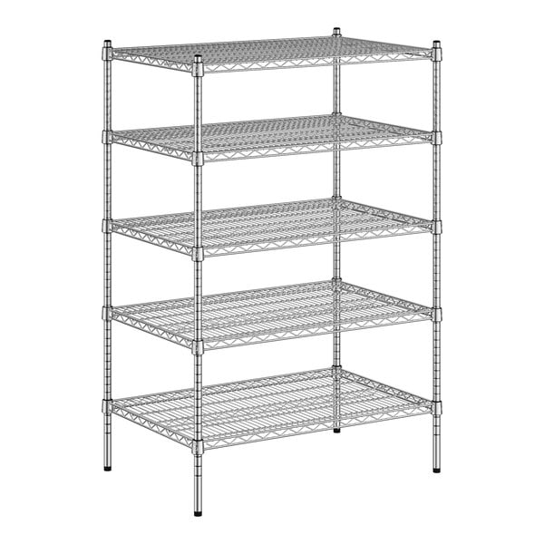 A wireframe of a Regency metal shelving unit with four shelves.