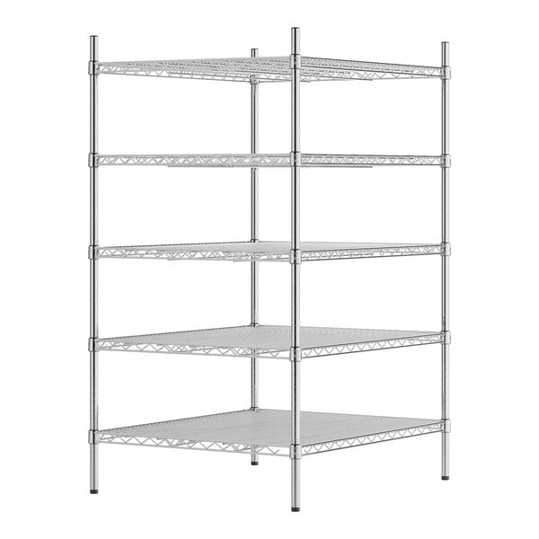 A Regency chrome wire shelving unit with four shelves.