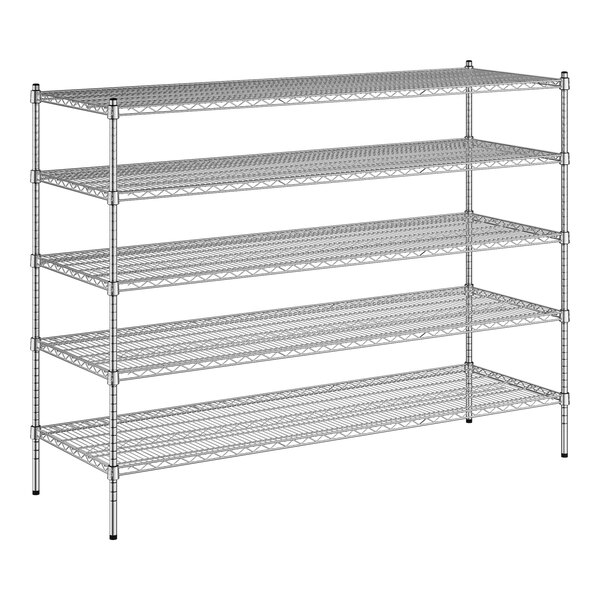 A wire Regency chrome shelving unit with four shelves.