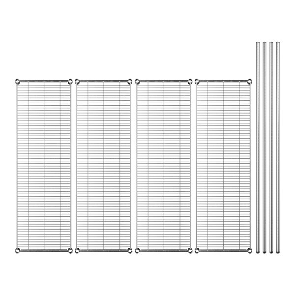 A row of Regency chrome wire shelves.