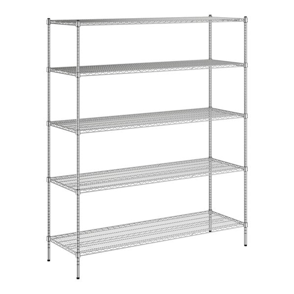 A wireframe of a Regency chrome wire shelving unit with four shelves.