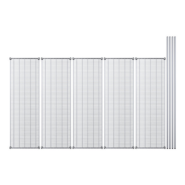 A close-up of a wire mesh panel with metal poles.