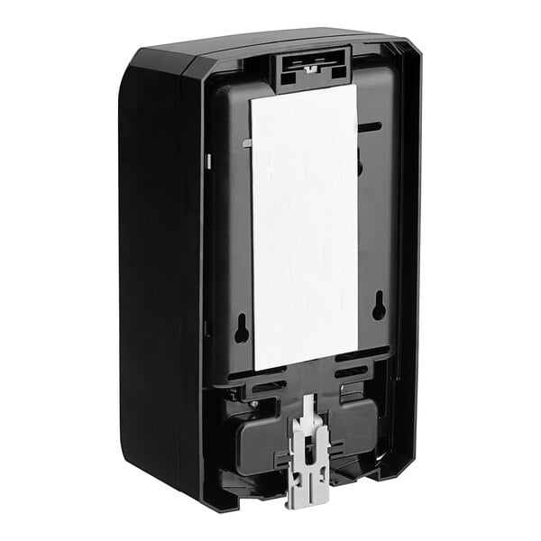 A black and chrome GOJO manual hand soap dispenser.