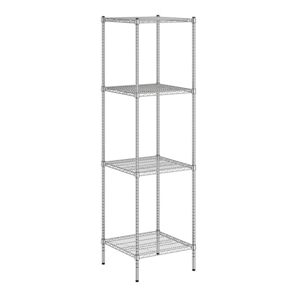 A wireframe of a Regency metal wire shelf kit with four shelves.