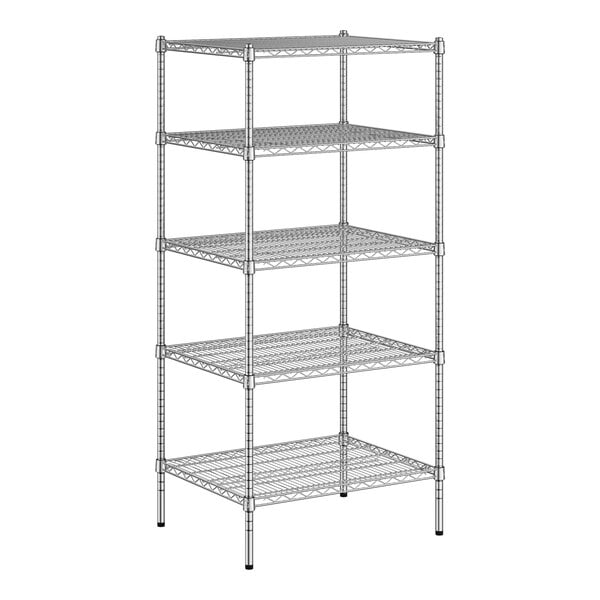 A white wireframe of a Regency chrome wire 5-shelf kit. The kit includes 4 shelves.