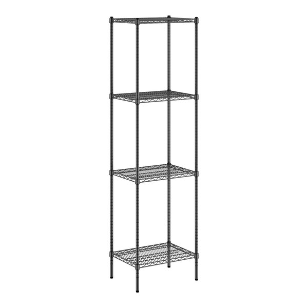 A black wire Regency shelving unit with four shelves.