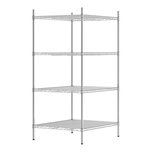 A Regency chrome wire shelving unit with four shelves.