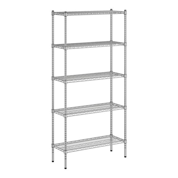 A wireframe of a Regency metal shelving unit with four shelves.